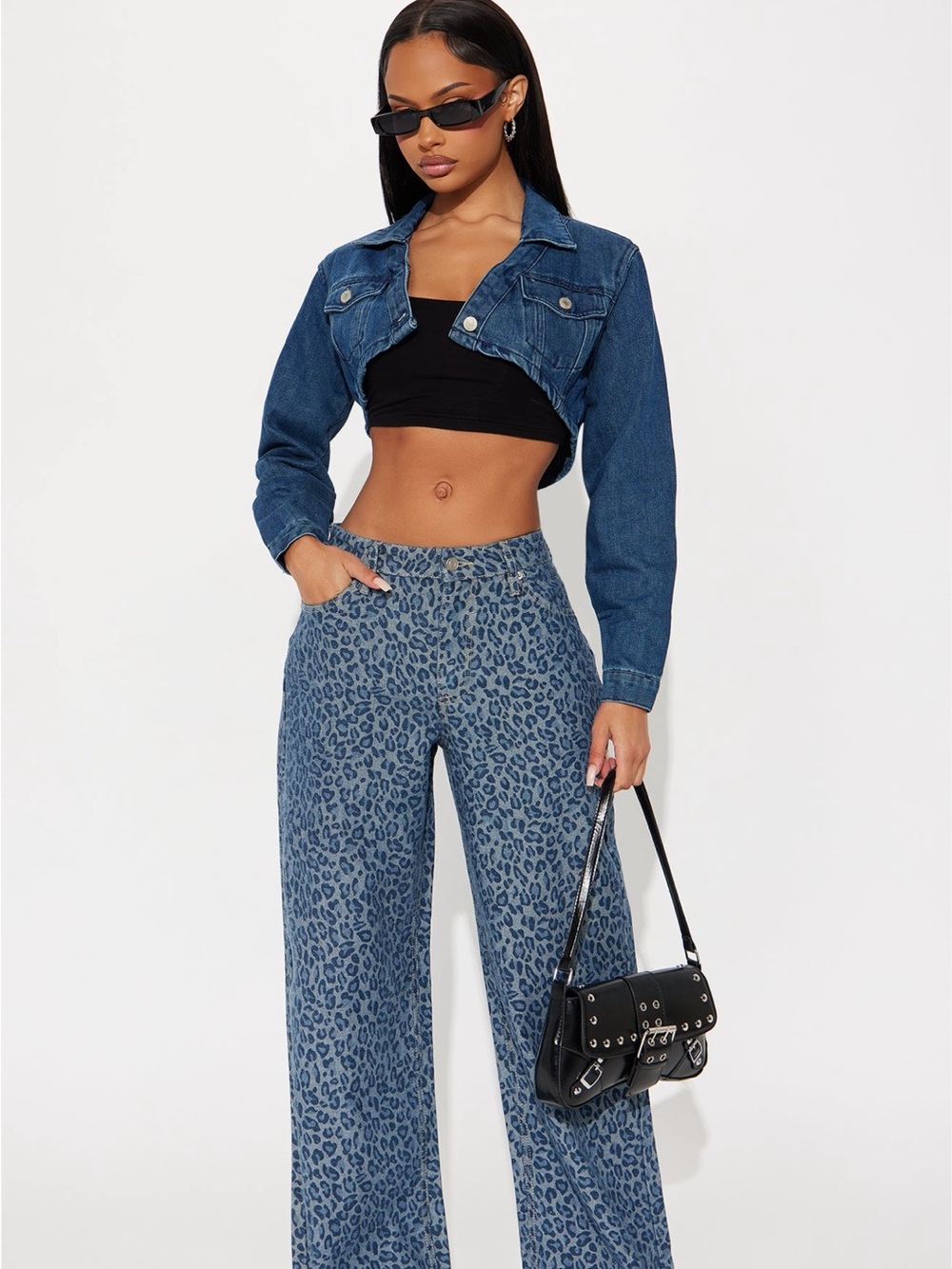 Blue Leopard Wide-Leg Jeans